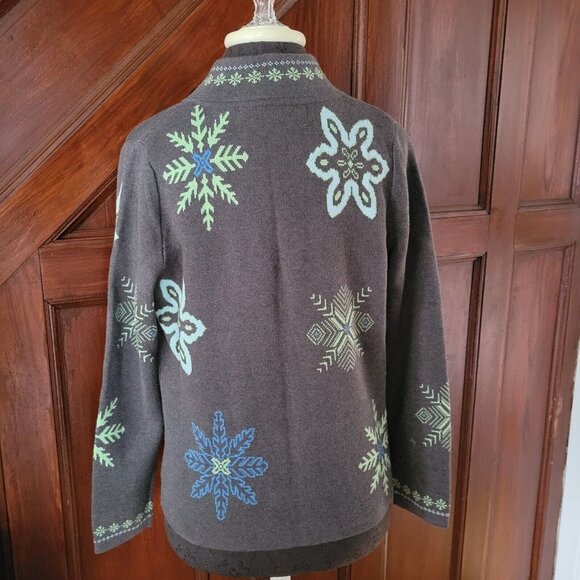 Vintage Eddie Bauer Cardigan Sweater Womens Size Medium P Zip Embroid. Snowflake - Picture 2 of 8